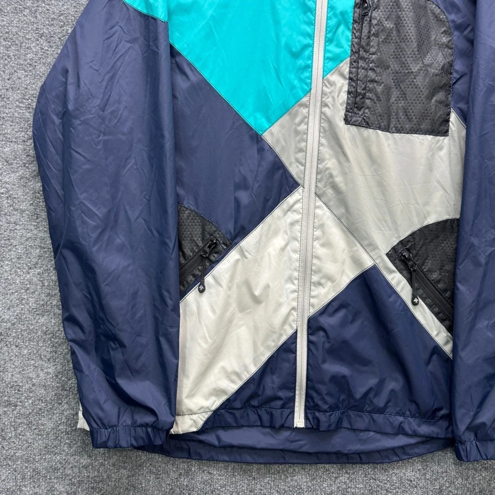 LRG Lifted Research Group Windbreaker Jacket Men XL Teal Navy Blue Outdoor